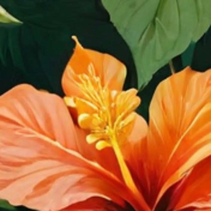 Before: a close-up of an orange hibiscus at 1024 px, soft at the edges