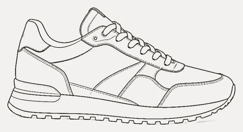 Technical flat: the same sneaker as black line art