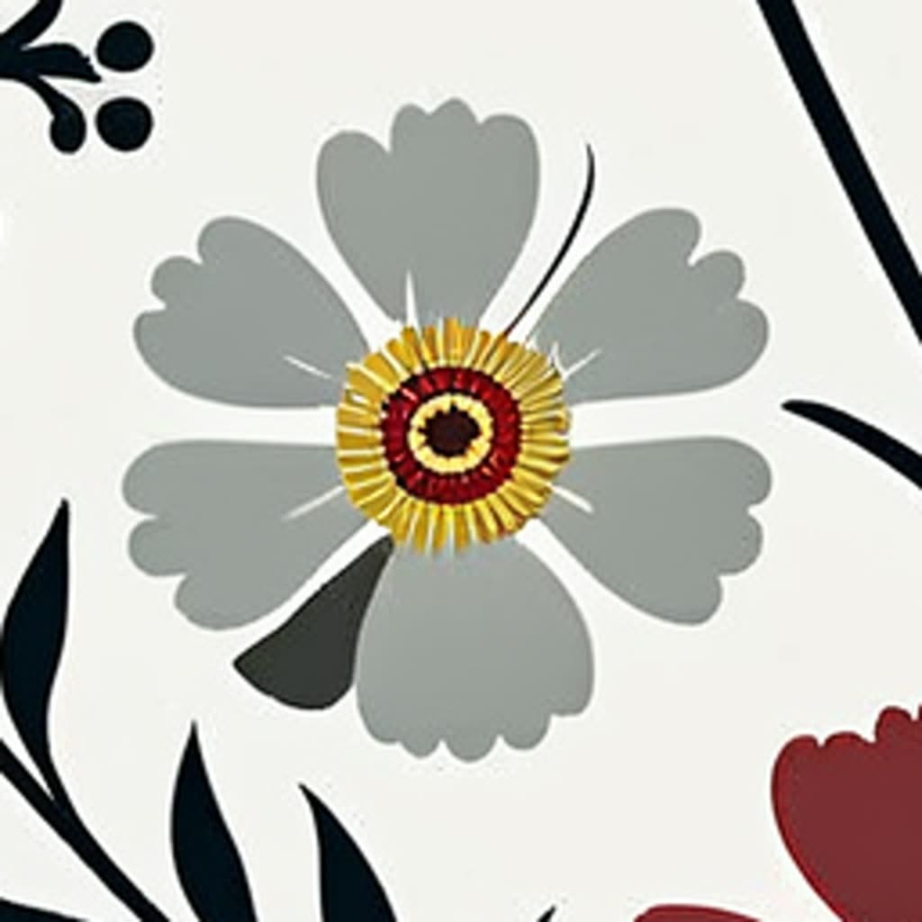 Raster at four times its size: a grey flower with a yellow and red centre, soft and pixelated