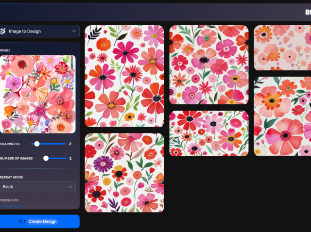 AI flower pattern, watercolor floral print, gouache textile design, ikat pattern generator, AI textile design, MYTH AI, AI fashion design, floral rapport, blockprint generator, pattern design software, print-ready patterns, instant textile design