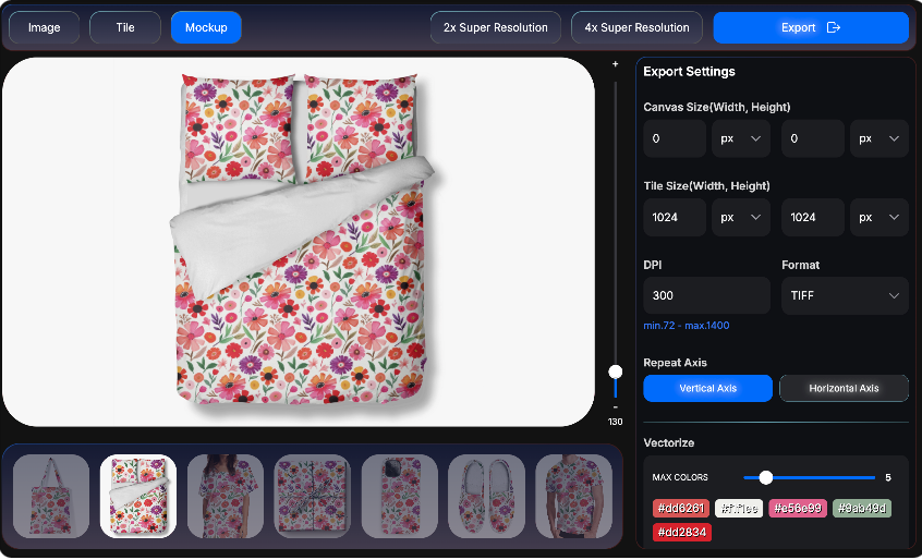 AI flower pattern, watercolor floral print, gouache textile design, ikat pattern generator, AI textile design, MYTH AI, AI fashion design, floral rapport, blockprint generator, pattern design software, print-ready patterns, instant textile design